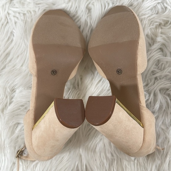 LULUS Laura Light Nude Suede Ankle Strap Chunky Heels Size 10 NEW - Picture 12 of 16